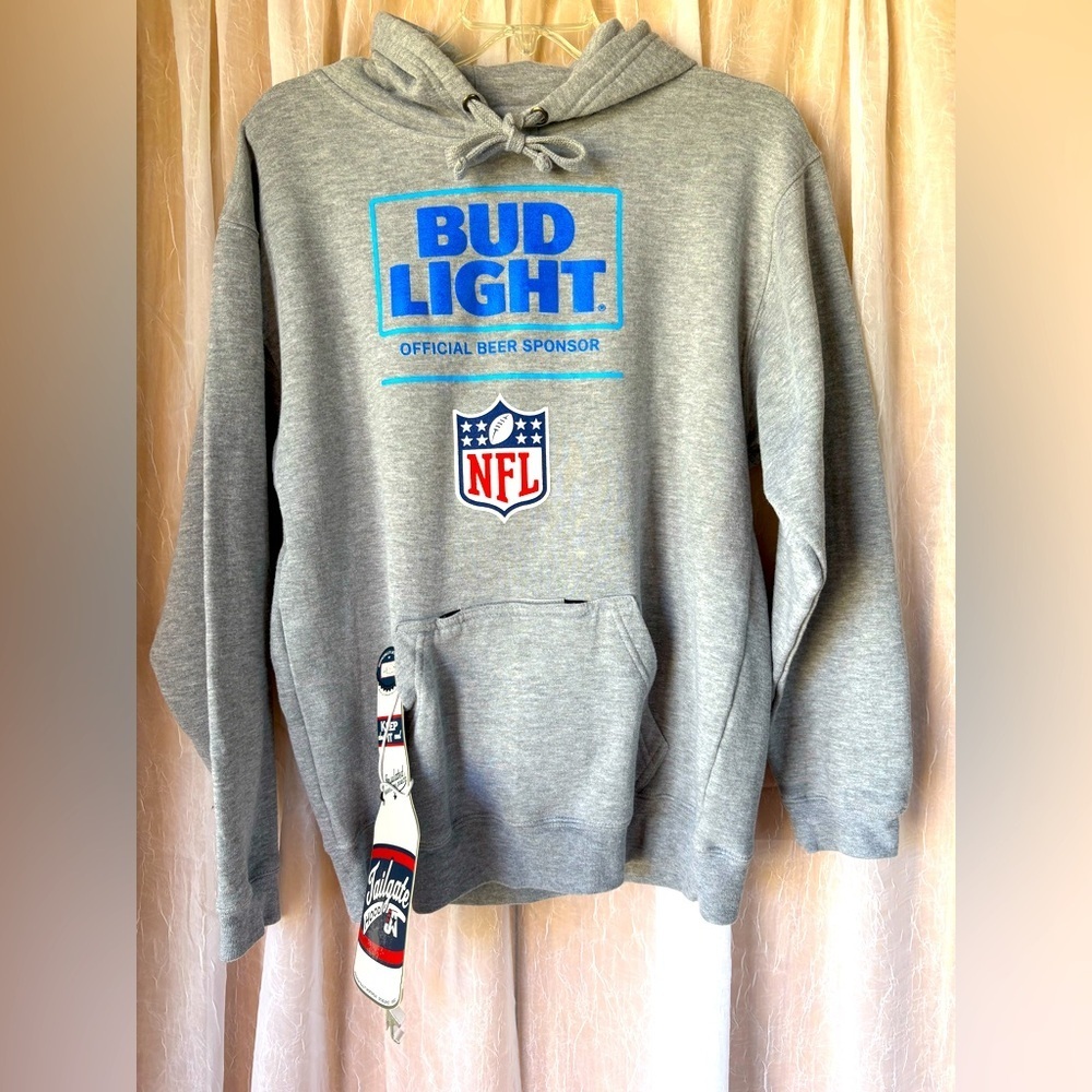 J.America Men’s Bud Light Hoodie with Beer Pouch with Metal Opener